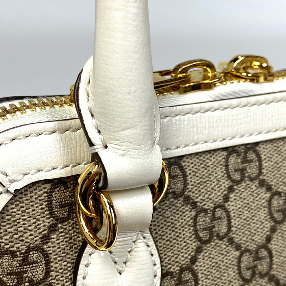 Gucci GG Horsebit Shoulder Bag Canvas Beige White - Picture 7 of 9